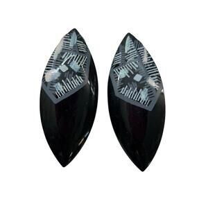1980s Metal Lightweight Earrings Black Painted 2.5 Inches Post Pierced